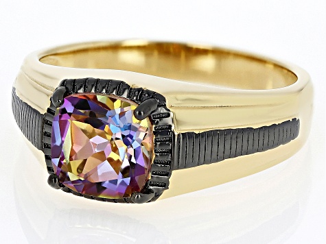 Mulit Color Quartz 18k Yellow Gold Over Sterling Silver Two-Tone Men's Ring 2.55ct