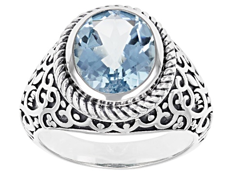 Sky Blue Glacier Topaz Sterling Silver Men's Ring 4.80ct