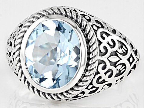 Sky Blue Glacier Topaz Sterling Silver Men's Ring 4.80ct