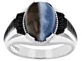 Bi Color Opal Rhodium Over Sterling Silver Men's Ring 0.09ctw