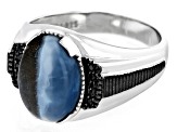 Bi Color Opal Rhodium Over Sterling Silver Men's Ring 0.09ctw