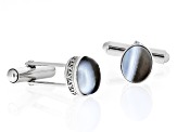 Bi Color Opal Rhodium Over Sterling Silver Men's Cufflinks