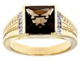 Brown Smoky Quartz 18k Yellow Gold Over Silver Men's Ring 3.34ctw