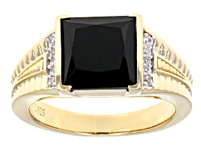 Black Spinel 18k Yellow Gold Over Silver Men's Ring 5.86ctw