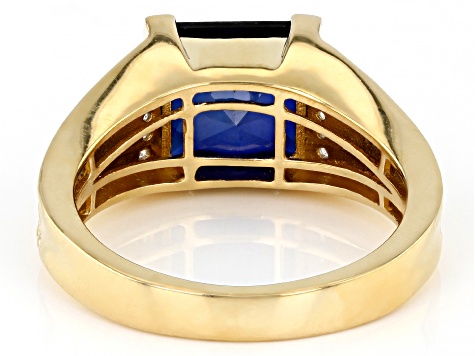 Blue Lab Created Sapphire 18k Yellow Gold Over Silver Men's Ring 5.06ctw