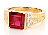 Red Lab Created Ruby 18k Yellow Gold Over Silver Men's Ring 6.73ctw