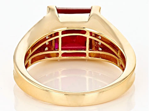 Red Lab Created Ruby 18k Yellow Gold Over Silver Men's Ring 6.73ctw