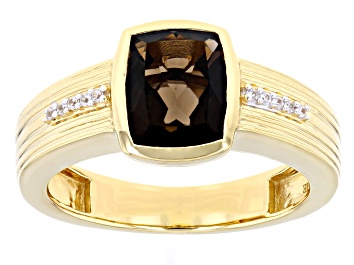 Picture of Brown Smoky Quartz 18k Yellow Gold Over Silver Men's Ring 2.60ctw