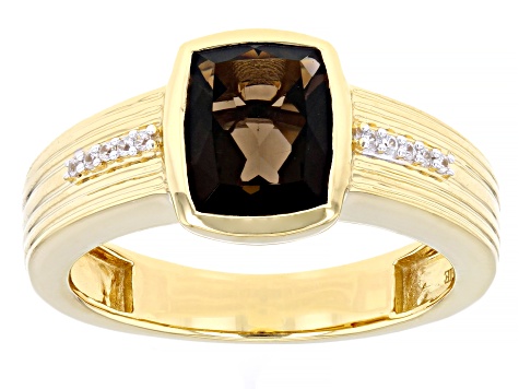 Brown Smoky Quartz 18k Yellow Gold Over Silver Men's Ring 2.60ctw