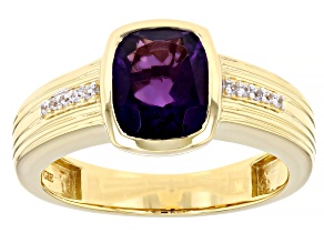 Purple Amethyst 18k Yellow Gold Over Silver Men's Ring 2.48ctw