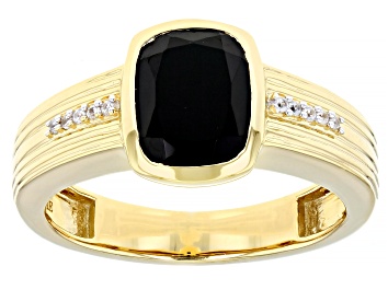 Picture of Black Spinel 18k Yellow Gold Over Silver Men's Ring 3.28ctw
