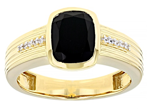 Black Spinel 18k Yellow Gold Over Silver Men's Ring 3.28ctw