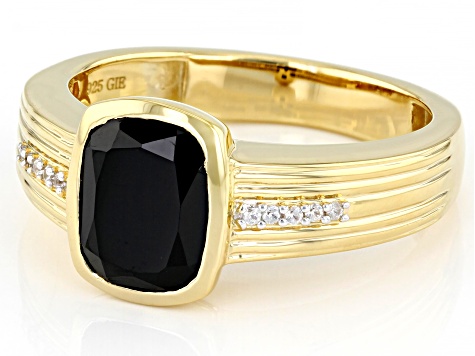 Black Spinel 18k Yellow Gold Over Silver Men's Ring 3.28ctw