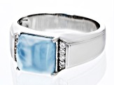 Blue Larimar Rhodium Over Sterling Silver Men's Ring .15ctw