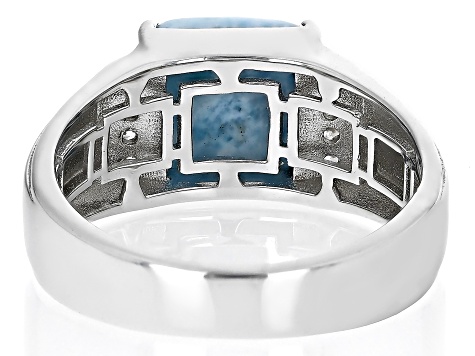 Blue Larimar Rhodium Over Sterling Silver Men's Ring .15ctw