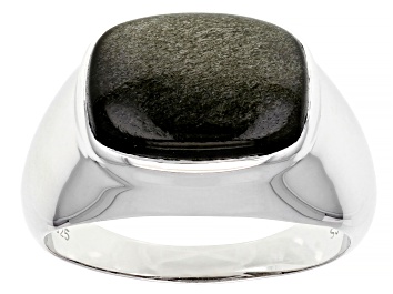 Picture of Golden Obsidian Rhodium Over Sterling Silver Men's Ring