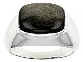 Golden Obsidian Rhodium Over Sterling Silver Men's Ring