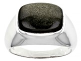 Golden Obsidian Rhodium Over Sterling Silver Men's Ring