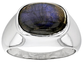 Picture of Gray Labradorite Rhodium Over Sterling Silver Men's Ring