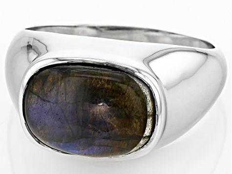 Gray Labradorite Rhodium Over Sterling Silver Men's Ring