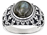 Gray Labradorite Sterling Silver Men's Skull Ring