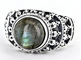 Gray Labradorite Sterling Silver Men's Skull Ring