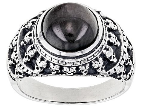 Gray Silver Sheen Sapphire Sterling Silver Men's Skull Ring