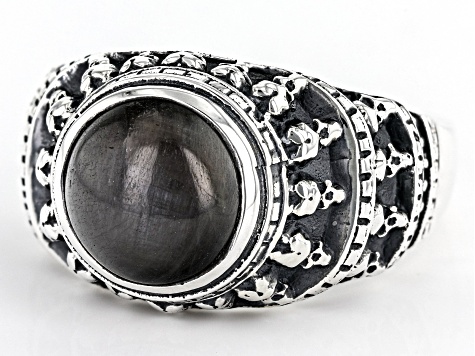 Gray Silver Sheen Sapphire Sterling Silver Men's Skull Ring