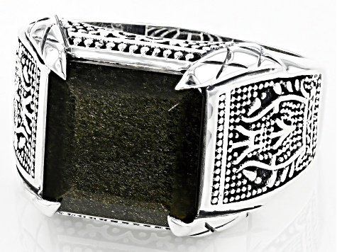 Golden Obsidian Sterling Silver Men's Ring