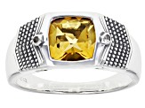 Yellow Citrine Sterling Silver Men's Ring 2.21ctw