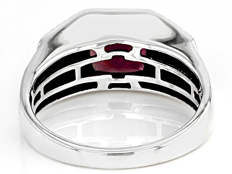 Red Lab Created Ruby Sterling Silver Men's Ring 3.57ctw