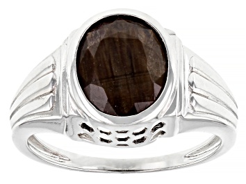 Picture of Golden Sheen Sapphire Rhodium Over Sterling Silver Men's Ring 6.15ct