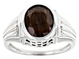 Golden Sheen Sapphire Rhodium Over Sterling Silver Men's Ring 6.15ct