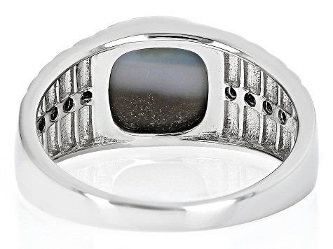 Bi-Color Opal Rhodium Over Sterling Silver Men's Ring .33ctw