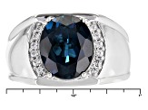 London Blue Topaz Rhodium Over Sterling Silver Men's Ring 5.36ctw