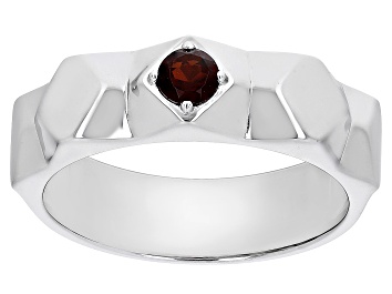 Picture of Red Garnet Rhodium Over Sterling Silver Men's January Birthstone Ring .28ct