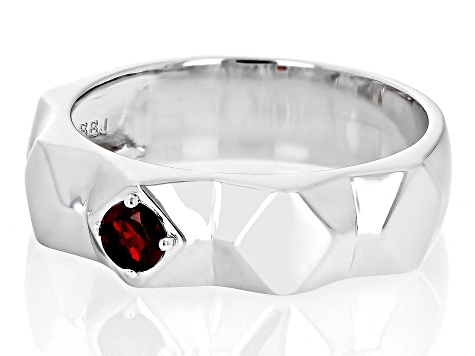 Red Garnet Rhodium Over Sterling Silver Men's January Birthstone Ring .28ct