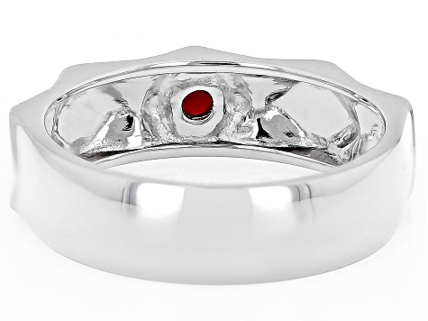 Red Garnet Rhodium Over Sterling Silver Men's January Birthstone Ring .28ct