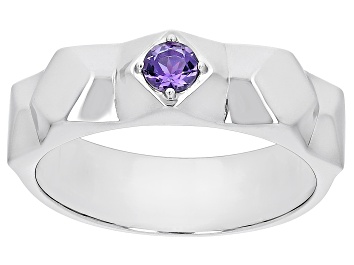 Picture of Purple Amethyst Rhodium Over Sterling Silver Men's February Birthstone Ring .20ct