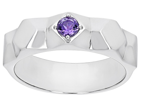 Purple Amethyst Rhodium Over Sterling Silver Men's February Birthstone Ring .20ct