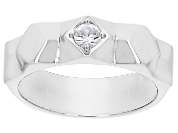 Picture of White Zircon Rhodium Over Sterling Silver Men's April Birthstone Ring .35ct
