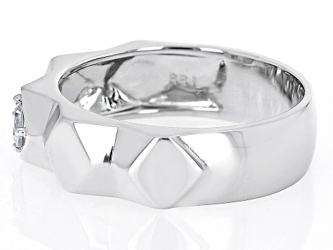 White Zircon Rhodium Over Sterling Silver Men's April Birthstone Ring .35ct