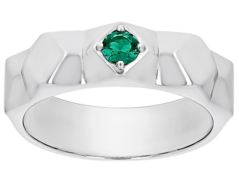 Green Lab Created Emerald Rhodium Over Sterling Silver Men's May Birthstone Ring .21ct
