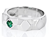 Green Lab Created Emerald Rhodium Over Sterling Silver Men's May Birthstone Ring .21ct