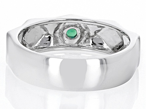 Green Lab Created Emerald Rhodium Over Sterling Silver Men's May Birthstone Ring .21ct