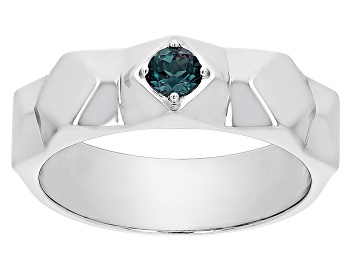 Picture of Blue Lab Created Alexandrite Rhodium Over Sterling Silver Men's June Birthstone Ring .28ct