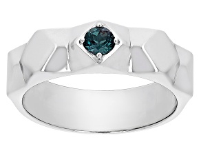 Blue Lab Created Alexandrite Rhodium Over Sterling Silver Men's June Birthstone Ring .28ct