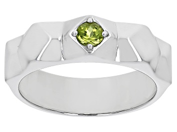 Picture of Green Peridot Rhodium Over Sterling Silver Men's August Birthstone Ring .26ct