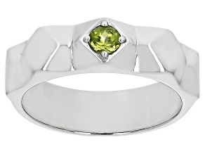 Green Peridot Rhodium Over Sterling Silver Men's August Birthstone Ring .26ct