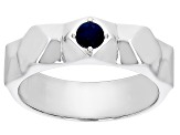Blue Sapphire Rhodium Over Sterling Silver Men's September Birthstone Ring .34cy